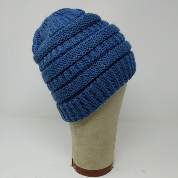C.C. Exclusives Cable Knit Beanie Hat Blue Patch Logo 100% Acrylic - Picture 6 of 13